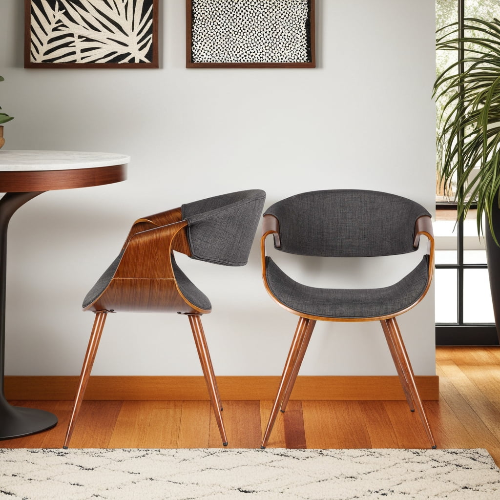 Butterfly Mid-Century Dining Chair in Walnut Finish and Charcoal Fabric