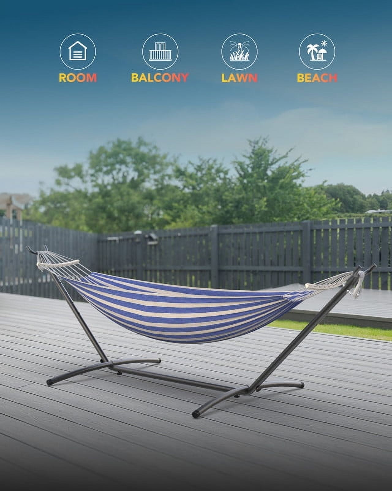 KEESTP Comfortable 2 Person Hammock with Stand,Portable Detachable Brazilian Hammock,450lb Capacity - Bluewhite