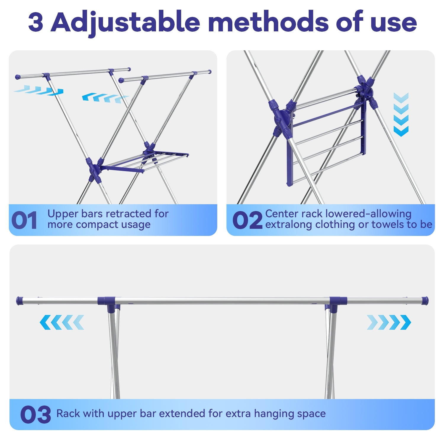 Behost Foldable Stainless Steel Clothes Drying Rack for Indoor Outdoor Laundry, 70lb Capacity, Space Saving, Tool-Free Assembly, Silver