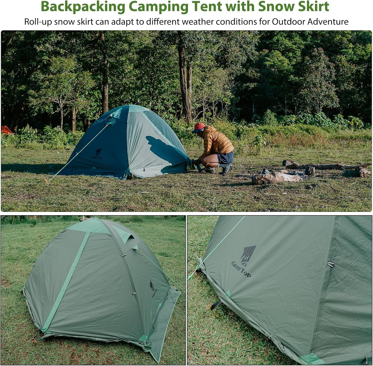 GEERTOP Ultralight 2 Person Backpacking Tent 4 Season Waterproof Camping Tent Double Layer Cold Weather Easy Set Up Tents for Family Camp, Hiking, Hunting Outdoor Mountaineering Travel
