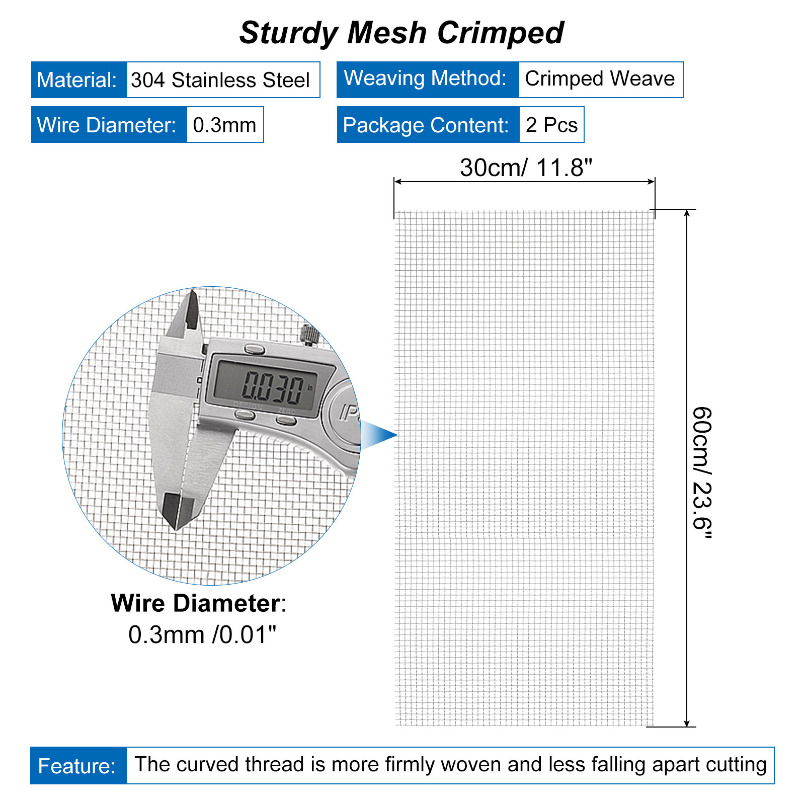 Uxcell 2pcs 5 Mesh Hardware Cloth, 23.6x11.8" Fine Wire Mesh Rust-proof Sheet for DIY Projects, Vent, Cage, Garden