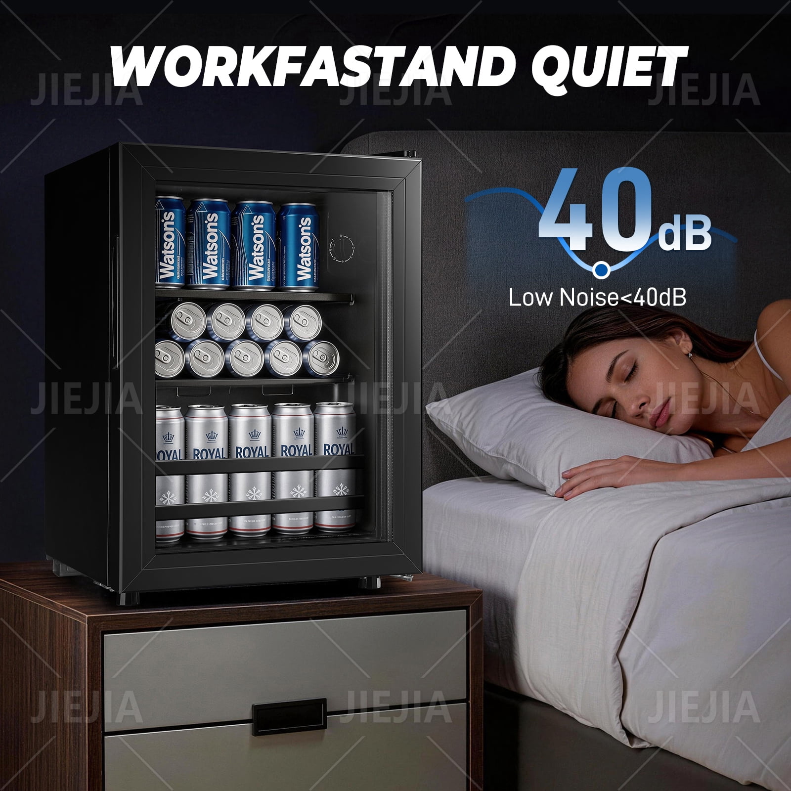JIEJIA 50 Can Mini Fridge and 1.4 Cu.ft Beverage Cooler Refrigerator with Glass Door for Home, Office