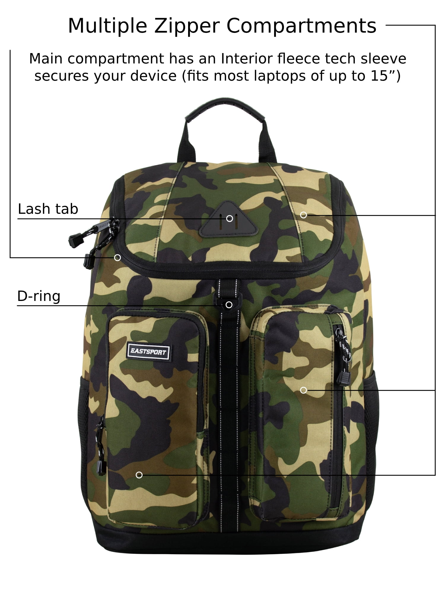 Eastsport Unisex Theo Top Loader Backpack, Army Camo
