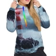 thumbnail image 5 of Yiaed Lighthouse in a Stormy Sea Print Womens Casual Hoodies Crew Neck Long Sleeve Sweatshirts With Pocket Pullover Tops Women's Hooded Sweatshirt-Large, 5 of 5