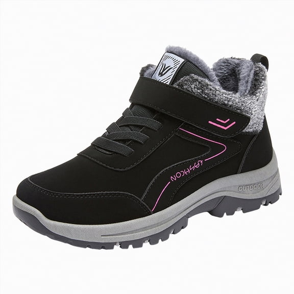 CAICJ98 Womens Boots Winter Waterproof Lace Up Ankle Booties Fashion Hiking Sneaker Boots Anti-Slip Warm Winter Boots for Women (Black,Size 8.5)