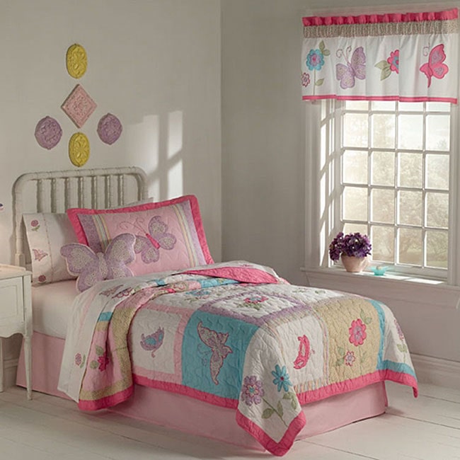 Flurry of Butterflies Twin Bedding Quilt Set, Pink