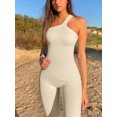 Women's Sleeveless Ribbed Knitted Yoga Jumpsuits One Shoulder Bodycon