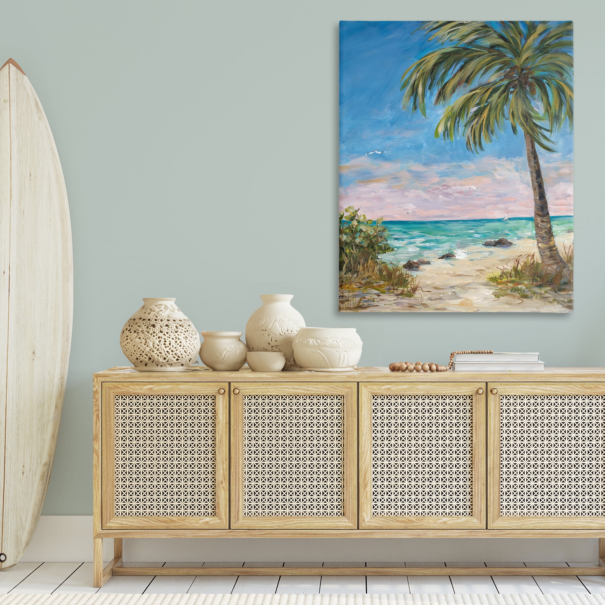 Stupell Industries By the Single Palm Coastal Painting Gallery Wrapped Canvas Art Print Wall Art, 36 x 48