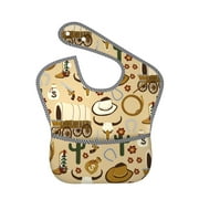 Bingfone Mess-Proof Baby Bib - Waterproof Bib For Baby Boy Or Girl With Food Catcher Pocket, Unisex-Wild West Cowboy