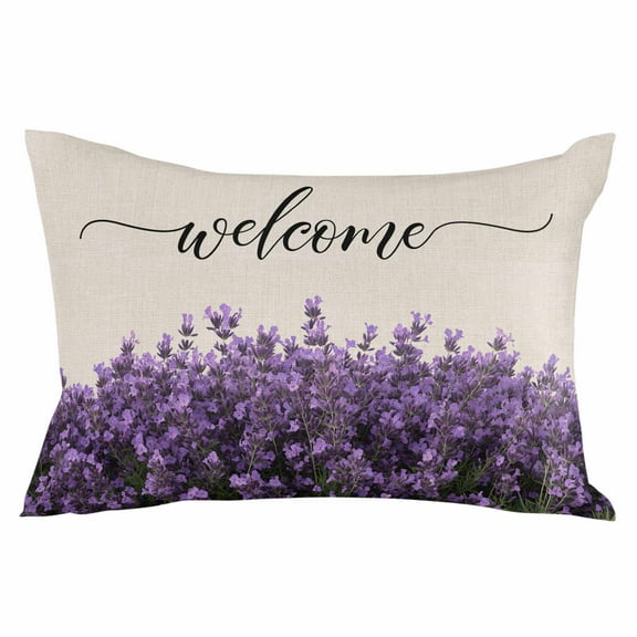 Spring Lavender Throw Pillow Cover 20 x 26 Inch Decorative Pillow Cover Seasonal Blooms Botanicals Purple Flower Lumbar Pillowcase Seasonal Rectangle Cushion Case for Couch Sofa Bed Living Room