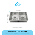 thumbnail image 4 of KBFmore Zero Radius 31 inch 16 Gauge Double Bowl Undermount Kitchen Sink with 4 PCs Accessories, 4 of 9
