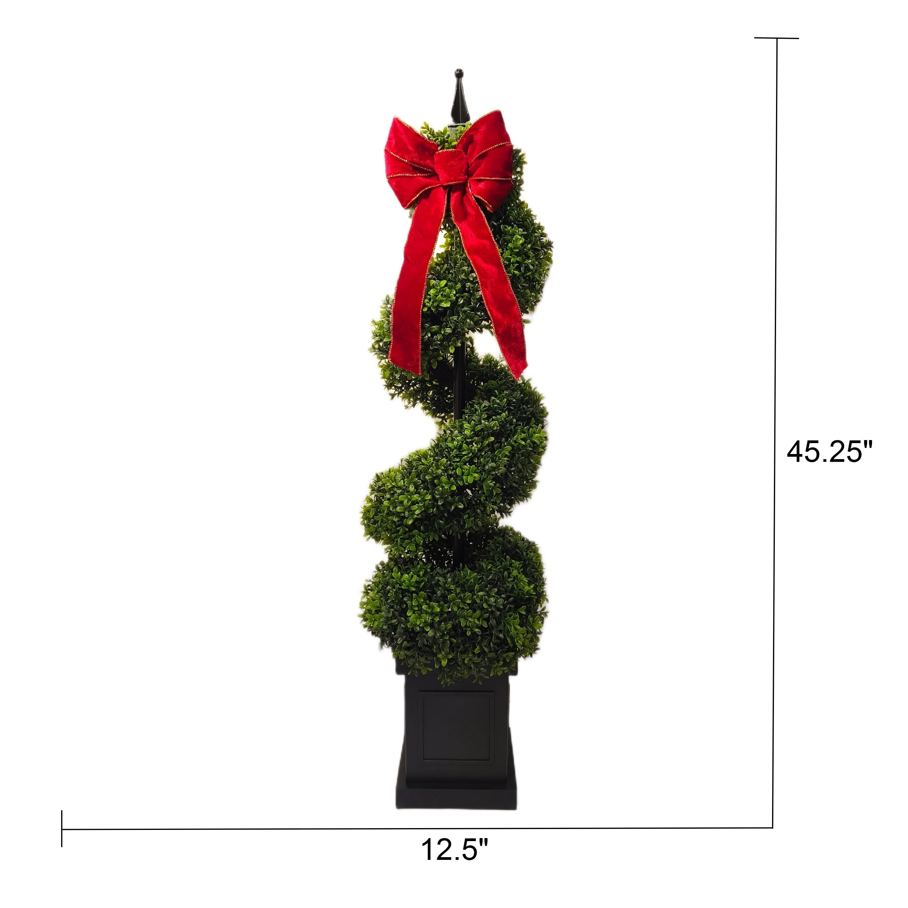 My Texas House Christmas Boxwood Swirl Topiary with Red Bow, 45",