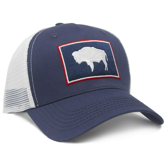 Premium Wyoming Flag Hat Men and Women – Snapback Trucker Baseball Cap by International Tie (Navy/White)