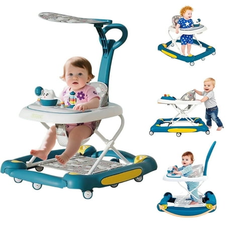 HDUTNGISN Green 6-in-1 Foldable Baby Walker for 6-24 Months,Bouncer,Tray & Music