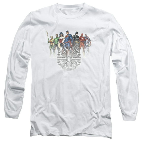JLA Justice League Circle Crest  Long Sleeve Adult 18/1 T-Shirt White