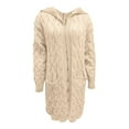 thumbnail image 5 of Breezora Women Chunky Knit Open Front Cardigan Sweater Coat with Pockets Hooded Outdoor Comfort L Size Beige, 5 of 9