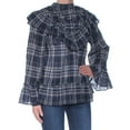 thumbnail image 2 of MAX STUDIO Womens Navy Plaid Bell Sleeve Tunic Top Size: XS, 2 of 3