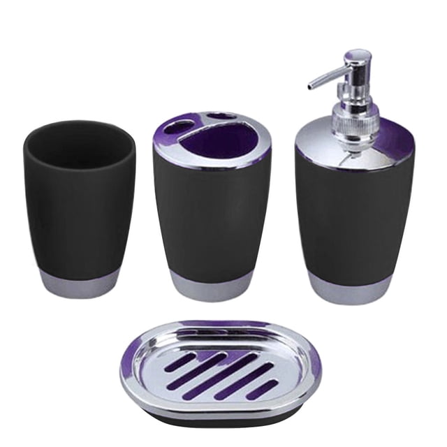 Monstrate Juego de accesorios de baño de 4 piezas Juego de conjunto de baño de plástico Incluye dispensador de jabón / loción Juegos de accesorios de baño negro