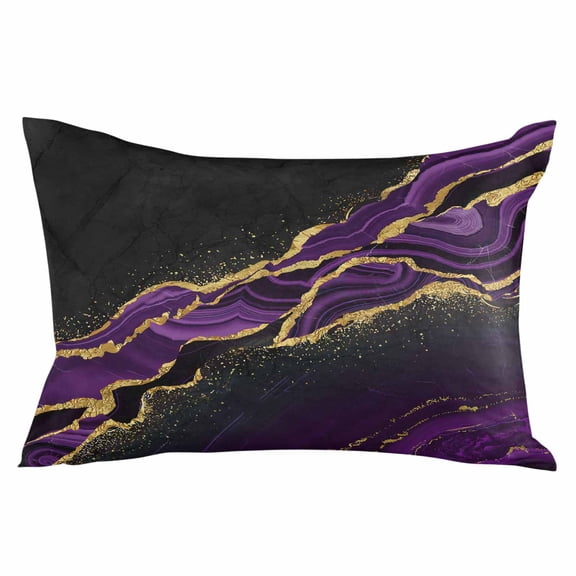 Marble Black Throw Pillow Cover 16 x 24 Inch Decorative Pillow Cover Purple Gold Art Abstract Vintage Farmhouse Lumbar Pillowcase Seasonal Rectangle Cushion Case for Couch Sofa Bed Living Room