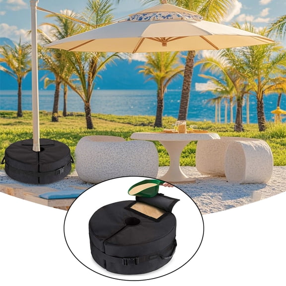 Portable Heavy-Duty Sandbag Anchors for Outdoor Umbrella Base, Round 3D Weighted Bag, Black 19"D x 6"H