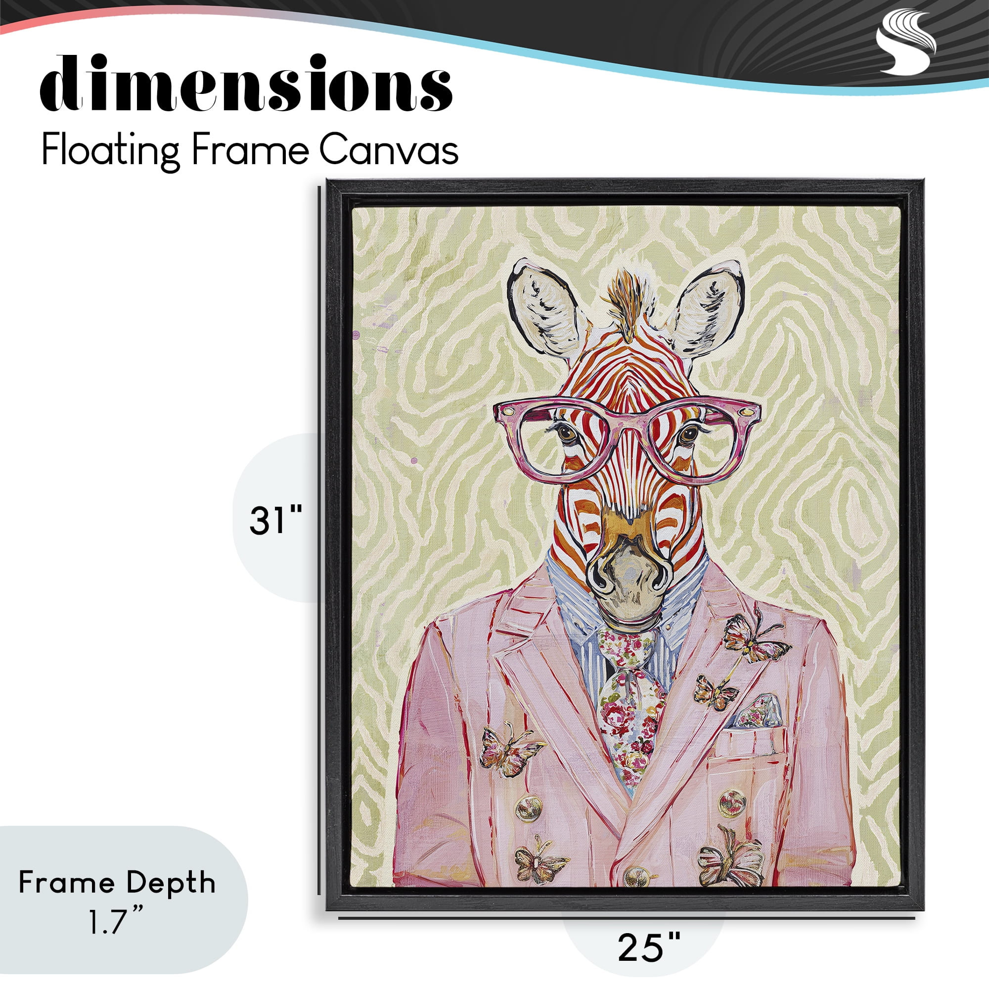 Stupell Industries Pink Zebra over Green Black Framed Floater Canvas Wall Art, design by Svetlana Aleynikova
