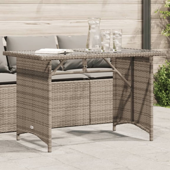 Casafoyer Patio Table with Glass Top Gray 43.3"x26.8"x27.6" Poly Rattan