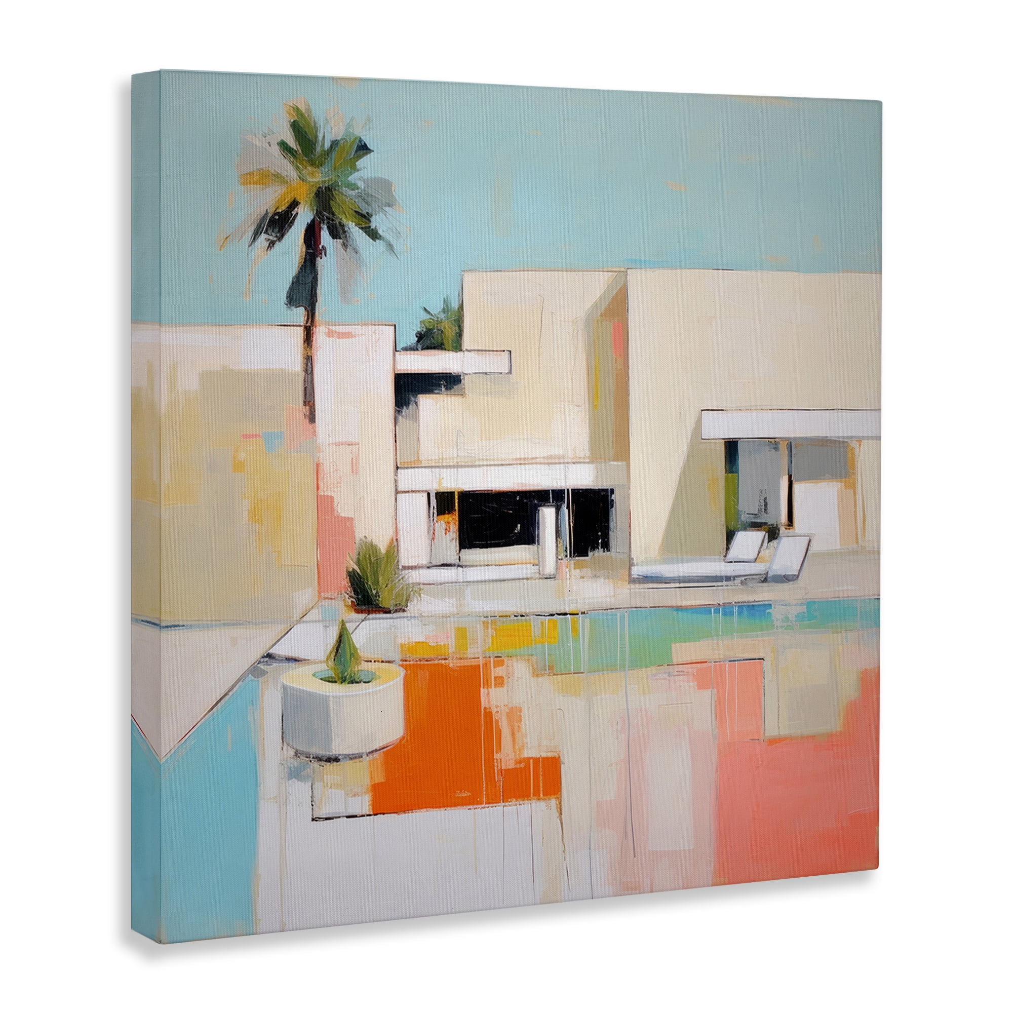 Stupell Industries Modern Tropical Villa Town & City Painting Gallery Wrapped Canvas Art Print Wall Art, 24 x 24