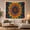 Yellow Mandala, variant on Vintage Lotus Mandala on Dark Teal Field, Serene Boho for Meditation Enthusiasts, Botanical Wall Art, Housewarming Gift, Tapestry Wall Hanging for Bedroom and Living Room