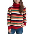thumbnail image 2 of Jjayotai Women Striped Color Block Sweaters Clearance, Mock Neck Long Sleeve Loose Soft Fuzzy Knit Pullover Orange M, 2 of 6