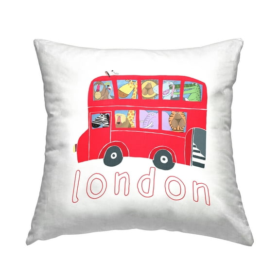Stupell Industries London Zoo Animals Bus Square Decorative Printed Throw Pillow, 18 x 18