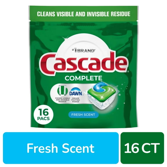 Cascade Complete Dishwasher Pods, Dishwasher Detergent, Dish Detergent Soap, Fresh, 16 count