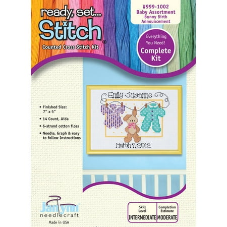 Janlynn 5x7 Bunny Birth Announcement Cross-Stitch Kit