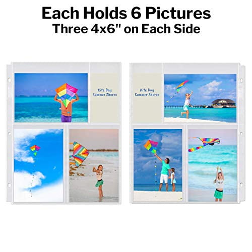 Archival Photo Sleeves 4x6 for 40 Photos 3-Ring Binder Photo Pockets Postcard Sleeves 4x6 Horizontal, 10 Pack Dunwell Photo Album Refill Pages - Each Photo Page Holds Four 4 x 6 Pictures 