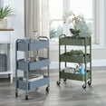 thumbnail image 5 of 3-Tier Delicate Compact Rolling Metal Storage Organizer - Mobile Utility Cart Kitchen/Under Desk Cart with Caster Wheels (ARMY, Compact (15.5" X 26.8" X 10.27")), 5 of 13
