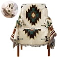 thumbnail image 2 of Manta boho con flecos, manta 130×180 cm, manta de punto geométrico, 2 of 7