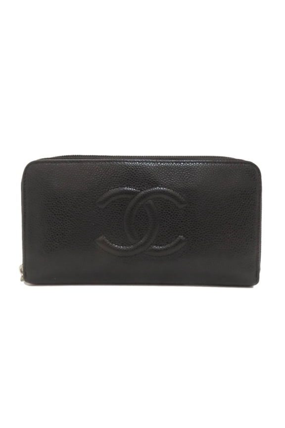 Pre-Owned Chanel Coco Mark Silver Hardware Long Wallet Grained Calfskin Women's CHANEL