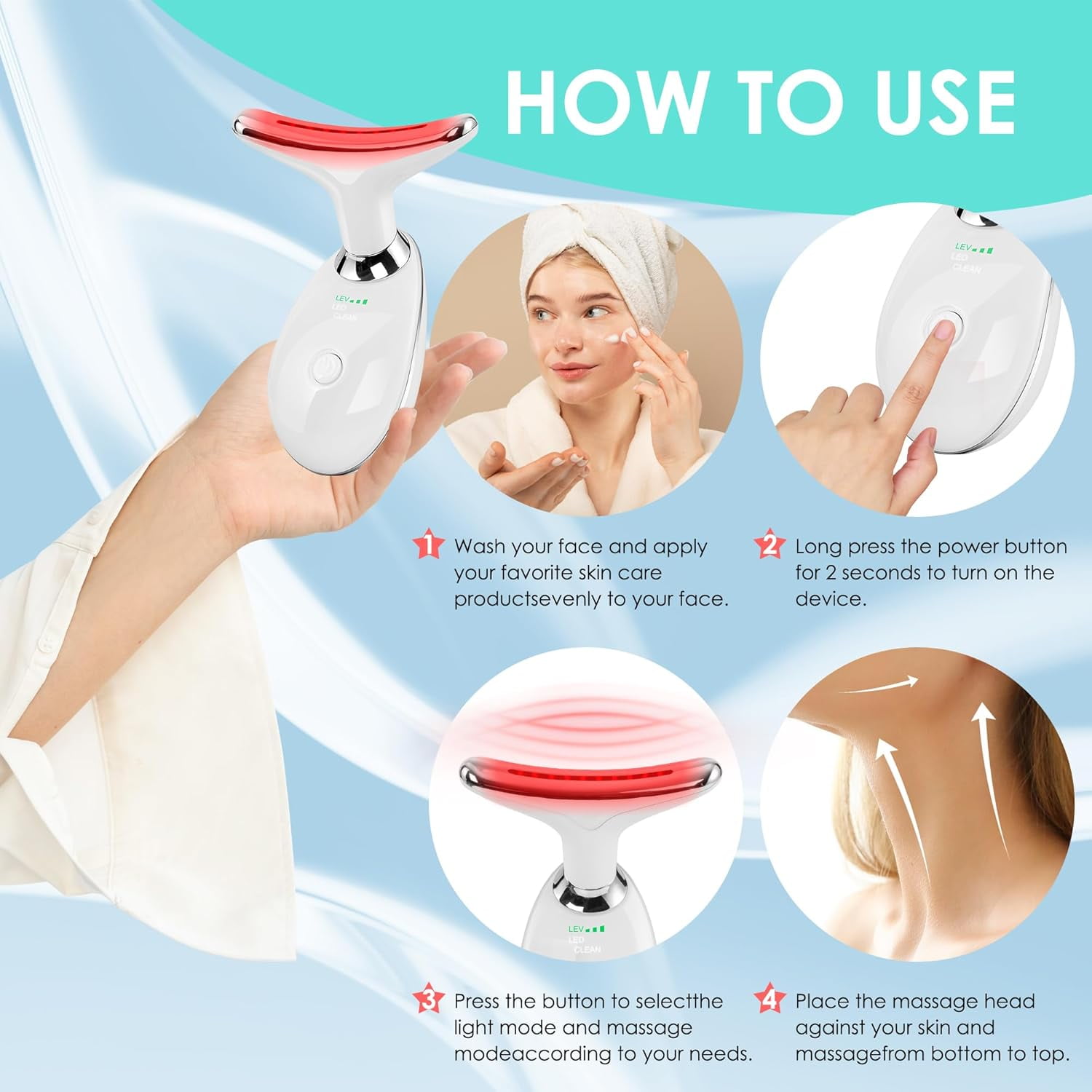 CJBZLCPCOO Facial Massager for Face and Neck, Face culpting Wand with 7 Color, Red-Light-Therapy-for-Face and Neck Tool for Skin Care (White)