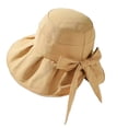 thumbnail image 2 of Nooxsoe Wide Brim Bucket Hat Elegant Bowknot Foldable Packable Beach Cap | Aesthetic Plain Fabric Sunshade Headwear, Vintage Bonnet, Trendy Casual Outdoor Travel Sun Headpiece Yellow One Size, 2 of 4