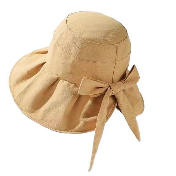 AWZXDE Women's Fashion Casual Versatile Sun Hat Outdoor Picnic Outing Bow Foldable Beach Windproof Packable Sun Hats for Women Travel Yellow,One Size
