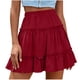 thumbnail image 3 of TaTaai Women's High Waist Mini Skirt Solid Color Linen Feel Ruffle Hem Casual Elastic Waist A-Line Summer Short Skirt Gift, 3 of 5