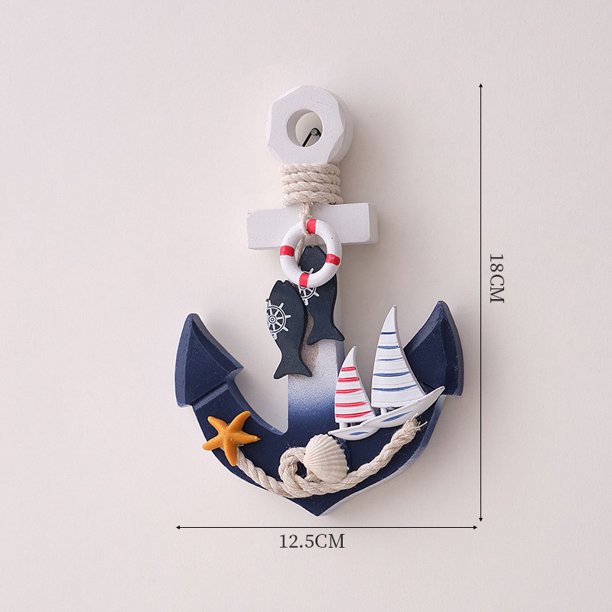 Ancla de hierro para barco de madera de estilo mediterráneo, gancho colgante, pieza creativa para colgar en la pared del hogar, decoración de pared