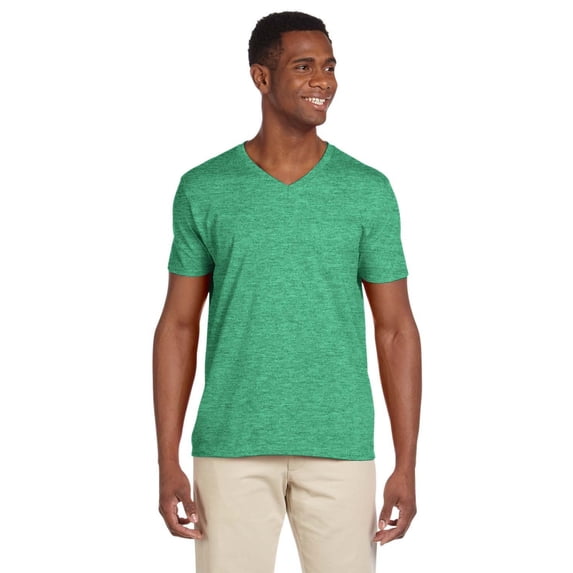 The Gildan Adult Softstyle 45 oz V-Neck T-Shirt - HTHR IRISH GREEN - M