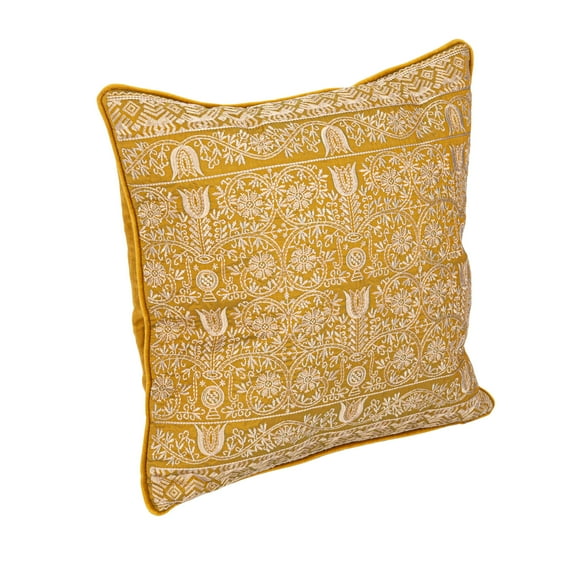 Creative Co-Op Cotton Velvet Pattern and Piping Pillow, Chartreuse