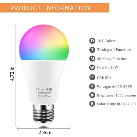Color Changing Light Bulb Propow 10w, Color Changing Led Night Light Bulb