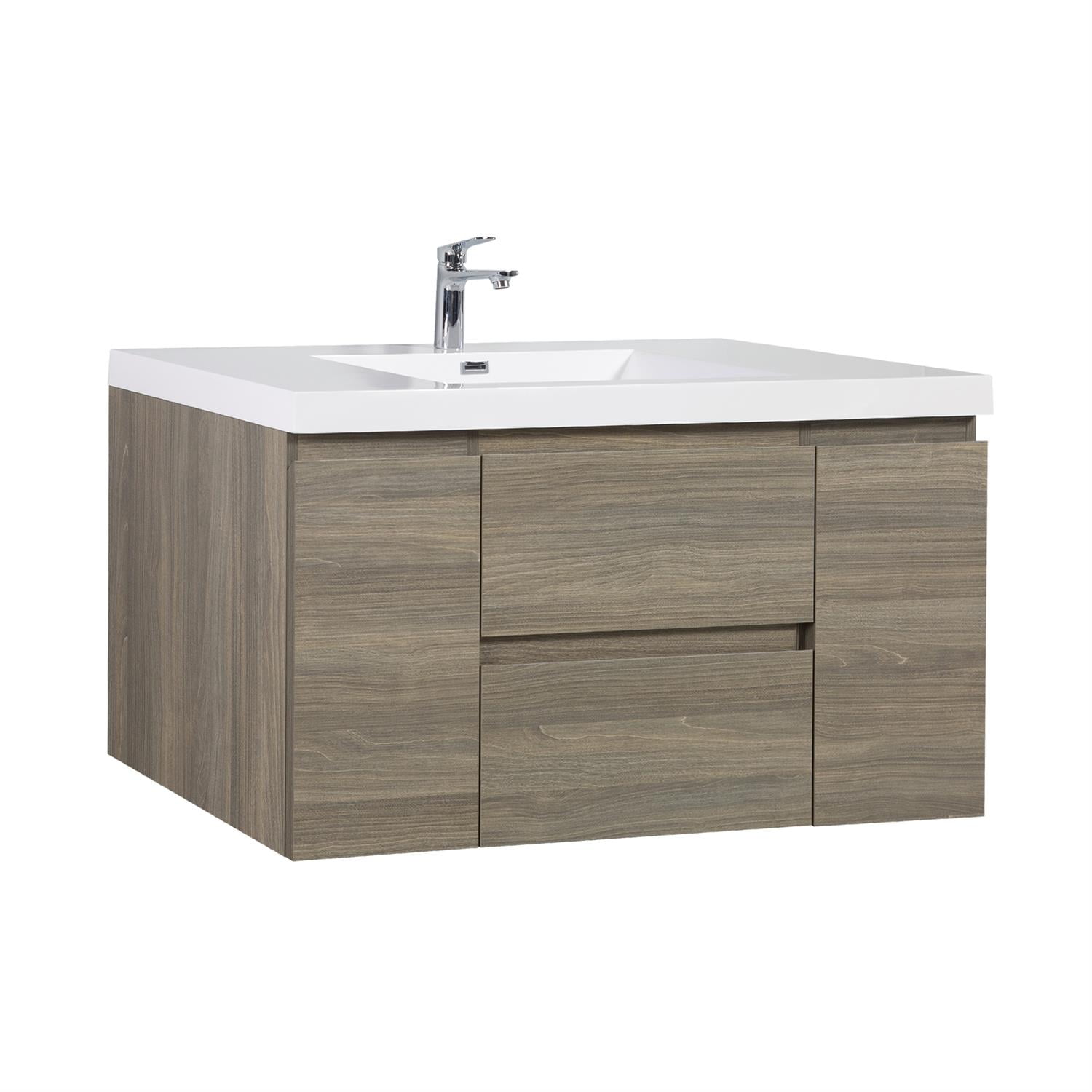 Demi Bonn 48" Floating Bathroom Vanity with Sink, Resin Top Basin and 2 Soft Close Drawers, 2 Storage Cabinet, Faucets and Drains Not Included, Gray