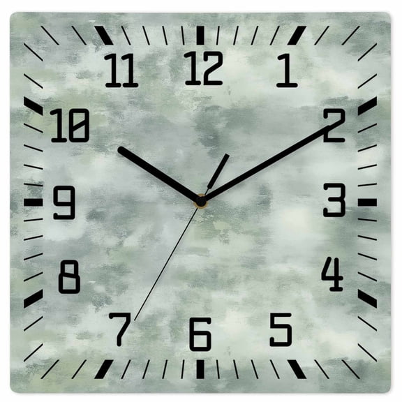 Vintage Green Wooden Wall Clock Silent Non Ticking, Modern Abstract Art Oil Painting Square Wall Clocks Battery Operated, Decor Clock for Home Office, Living Room, Kitchen, 12 Inch