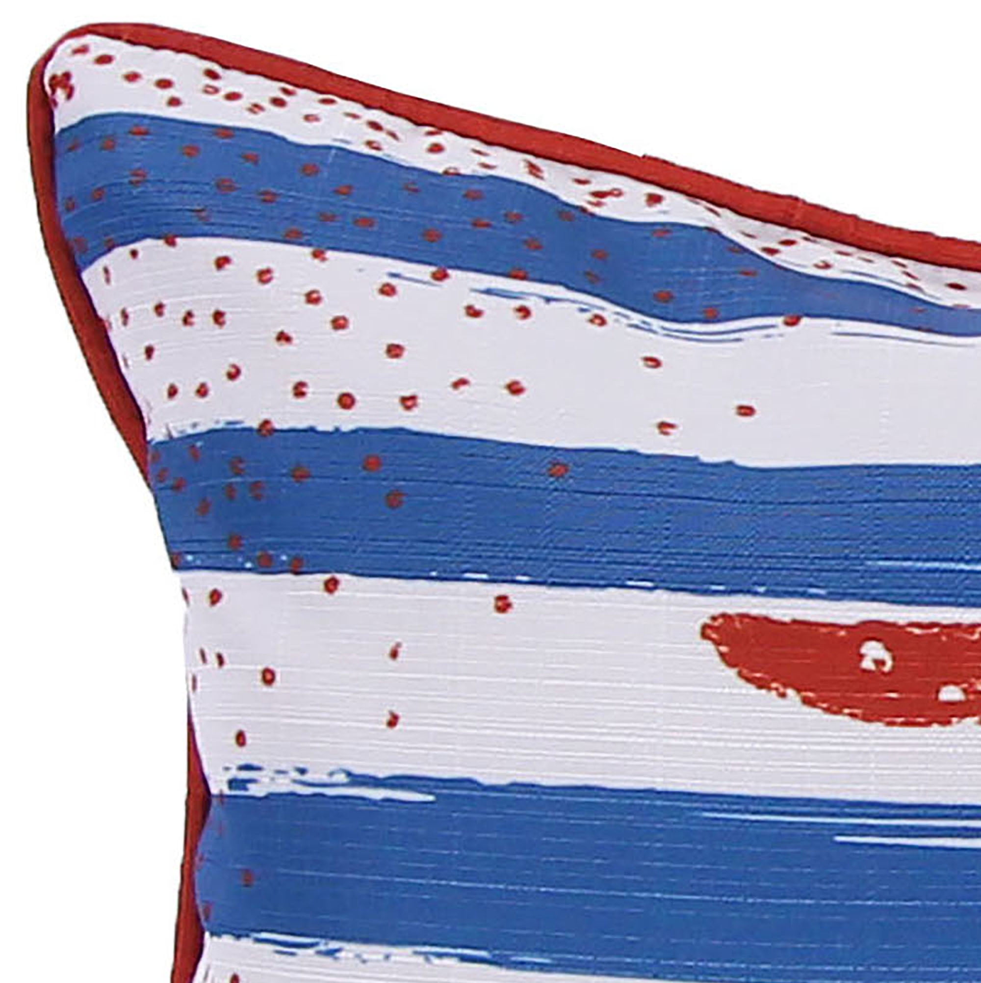 Jordan Manufacturing 18" x 18" Red, White and Blue Anchor Stripe Nautical Square Decorative Throw Pillow with Welt