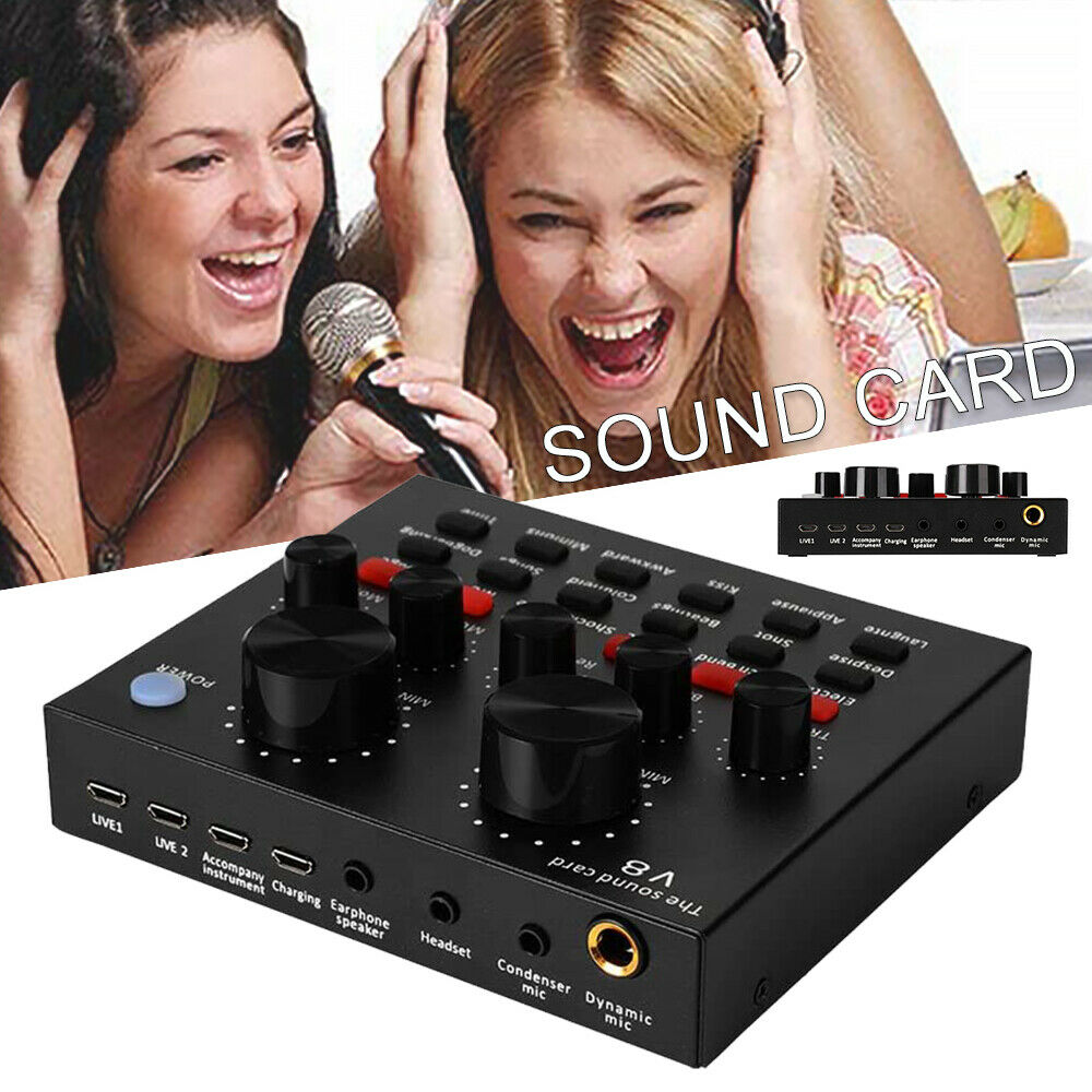 V8 Audio External USB Headset Mic Webcast Live Sound Card ...