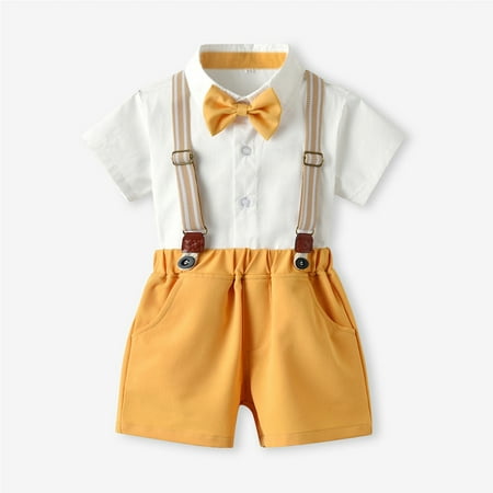 

Toddler Boys Outfit Sets Short Sleeve Shirt Tops Shorts With Tie Child Gentleman Suit