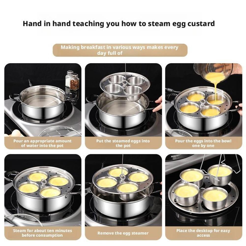 SXCRFKXH Egg Poacher Pan Stainless Steel Poached Egg Maker with 4 Cups Nonstick Stovetop Egg Cooker Pot, Egg Poacher, Easy Egg Cooker for Breakfast Boiled Eggs, for Induction Cooktop